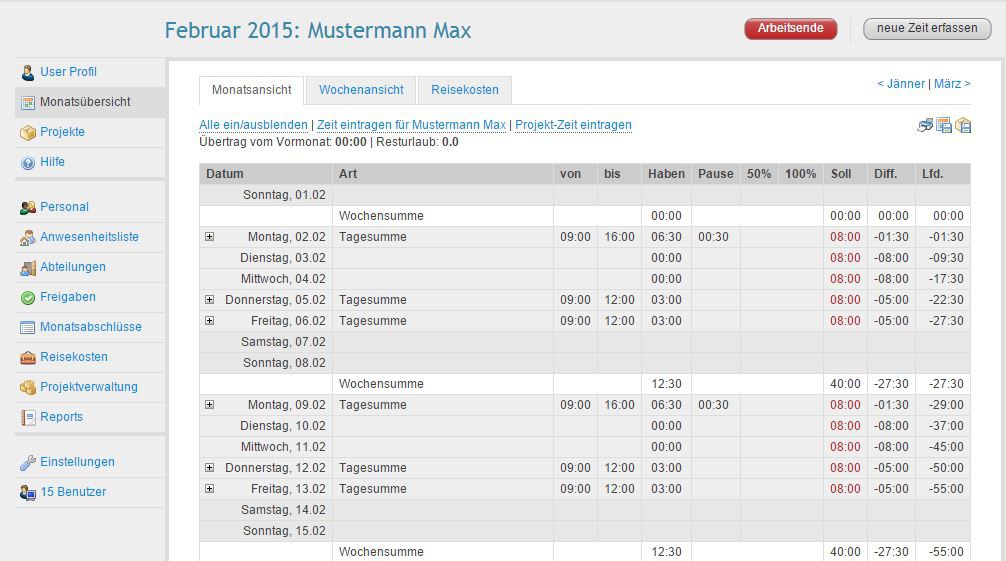 4 Arbeitszeit editieren' beschrieben vor.