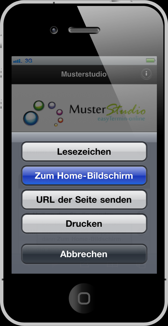 Installation der easytermin App auf dem iphone Installation der easytermin App Klicken Sie als nächstes wie in der Anleitung im ToolTip