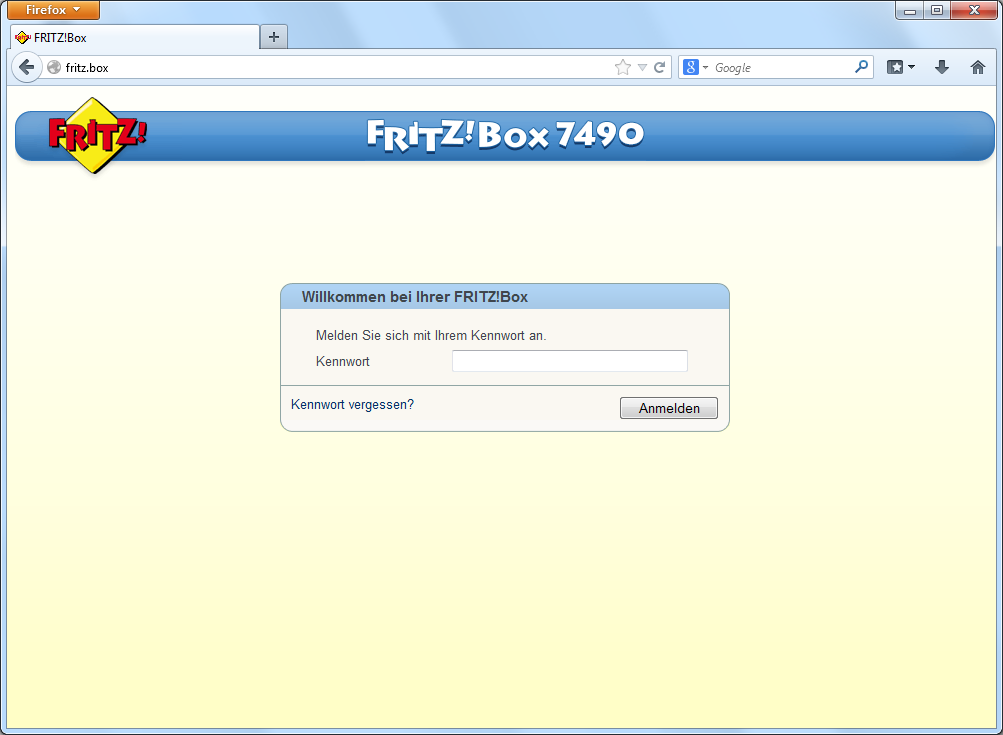 Damit Ihre Fritzbox in der Lage ist, Statusmeldungen zu versenden, müssen Sie diese konfigurieren. Starten Sie dazu bitte einen Browser und rufen Sie die Startseite Ihrer Fritzbox unter http://fritz.