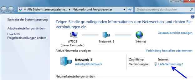 Einstellungen im Netzwerk Klicken Sie auf den Windowsbutton dann auf Systemsteuerung. Öffnen Sie das Netzwerk- und Freigabecenter.
