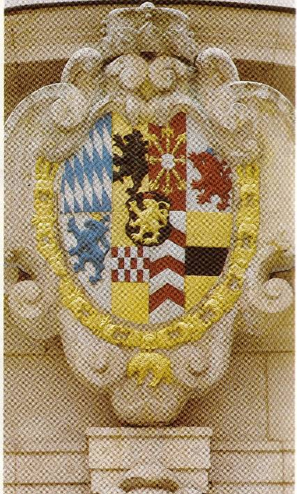 Das Wappen von Ludwig Anton Alle Neuburger Fürsten (einschließlich ihrer Nachkommen) führten ab 1609/1614 dieses Familienwappen. Erklärung: Hauptschild mit Deutschordenskreuz belegt.