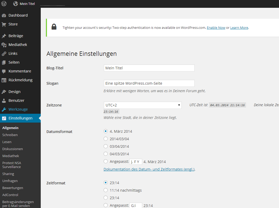 5. Schritt: Einstellungen der Webseite selber anpassen Über den Menüpunkt Einstellungen gelangen Sie in das Untermenü der Einstellungen. Hier können Sie Ihre Webseite selber anpassen.