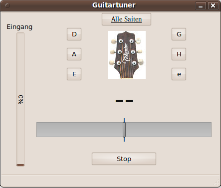 Da bei einer Gitarre immer auch Einzelsaiten verstimmt sein können, gibt es noch die Möglichkeit, die Saite durch Auswahl von E/A/.../e alleine zu stimmen.