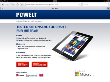 Touchsite Sponsorship (ipad) Exklusives Sponsoring der PC-WELT Website in neuer, innovativer