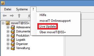 Live Update (Auto Update) Mit der Version 44.20.00 wurde moveit@iss+ um die Funktion des Live Updates (in anderen Programmen auch als Auto Update bekannt) für Programm Updates erweitert.