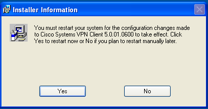 Nachdem die Installation mit "Finish" beendet wurde, muss der Rechner neu gestartet werden. Klicken Sie hierzu auf "Yes" oder alternativ auf "No", um den Neustart später selbst vorzunehmen. 7.