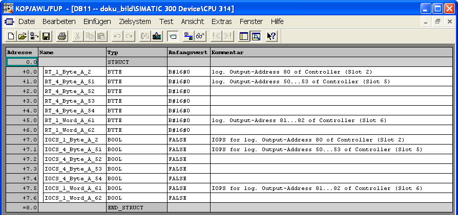 7 S7 300 CP als PROFINET IO Device Mit PNIO_RECV die A Adressen in die Prozess Ausgänge (DB11) übertragen Für die konfigurierten A Adressen müssen Sie im PROFINET IO Device Datenbereiche
