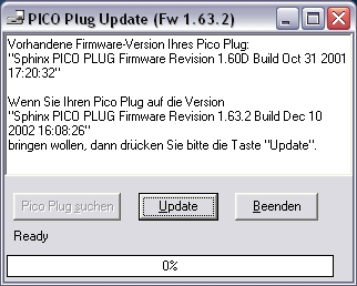 3.2. PICO Plug Firmware Die aktuelle Firmware hat einen Stand von 2002 und ist von der Webseite http://www.gwinstruments.de/pico/driver/updateplug1632.exe beziehbar. Ein vor ca.