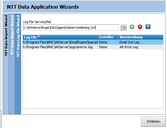 NTT Data Server-Log Wizard Aufruf von Serverseitigen Log-Files für Administratoren Schneller Zugriff, übersichtliche