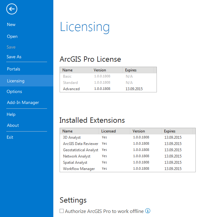 Kann ich mit ArcGIS Pro auch offline arbeiten? + Ja, ArcGIS Pro kann auch offline genutzt werden. + Der Nutzer kann selbständig seine Lizenz offline nehmen.