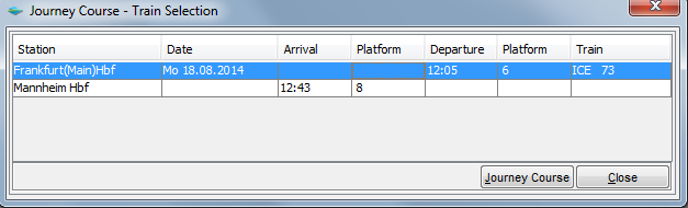 Mask "Booking File Overview" With a right mouse click on a selected segment a menu opens. Click on Journey Course.