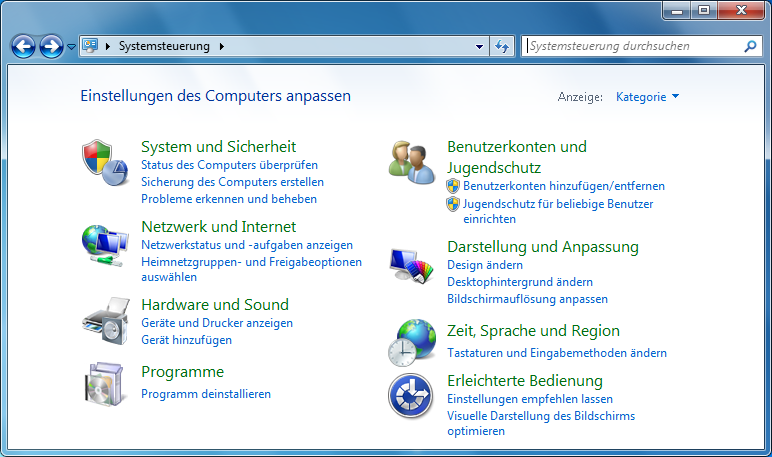 3. Interneteinstellungen unter Windows 7 Melden Sie sich als Administrator unter Windows 7 an. Klicken Sie mit der Maus unten links auf das WINDOWS-SYMBOL > Systemsteuerung.