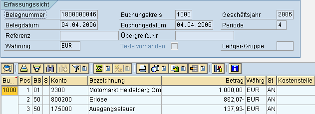 Seite 3 von 9 1.6. Über können Sie von einem Einzelposten in den Ursprungsbeleg verzweigen. Wie Abschnitt 2.