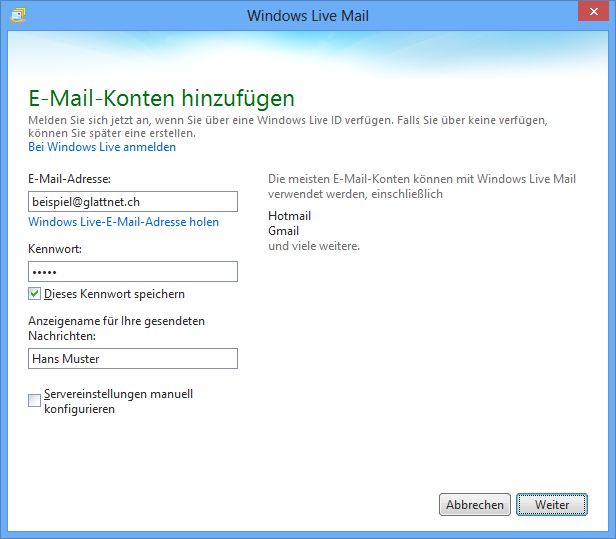 Windows Live Mail konfigurieren Windows Live Mail ist meistens nicht standardmässig Vorinstalliert. Sie können es jedoch unter dem Link http://download.live.com/wlmail herunterladen und installieren.
