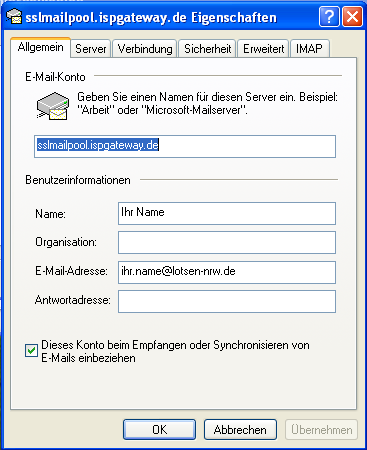 09. Ihr neues email-konto ist hinzugefügt worden Sie sehen das Fenster Internetkonten Klicken Sie mit der linken Maustaste auf Ihr neues Konto sslmailpool.ispgateway.