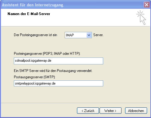 07. Servereinstellungen konfigurieren Das Fenster Namen der E-Mail-Server hat sich geöffnet. Bild 7.