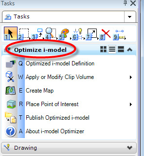 Mit dem i-model Optimizer können Sie nun: - eine Übersicht starten (Optimized i-model Definition) - ein Ausschnittsvolumen definieren (Apply or Modify
