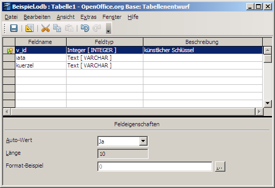 Tabelle verknuefung : Besonderheiten Als Integer deklarieren Auto-Wert: Ja