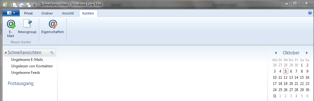 Einrichtung des E-Mail Accounts mit Windows Live Mail Schritt 1: Öffnen Sie Windows Live Mail und klicken Sie auf den Reiter Konten.