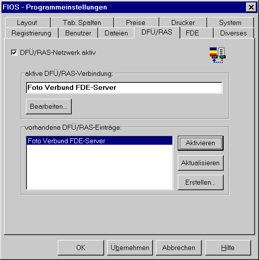 FIOS, Foto Verbund Info- und Order Service 5. Windows 95-Dialoge für den PPP-Zugang Die folgenden Abbildungen zeigen die Windows 95 Dialoge, die durch den internen DFÜ/RAS-Editor (Fehler!