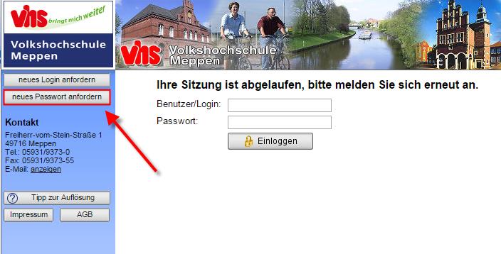 b) Sie gelangen so in unseren internen Bereich. Klicken Sie hier auf der linken Bildschirmseite auf neues Passwort anfordern : c) Bitte machen Sie nun folgende Angaben: Tragen Sie unter 1.