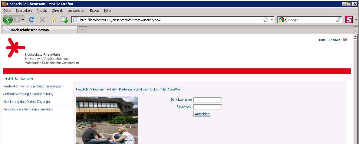 1. Start / Log-In Internet-Adresse: http://www.hs-rm.de/qis oder über den Punkt "Online-Services" auf der Homepage der Hochschule. Startseite: Abb.
