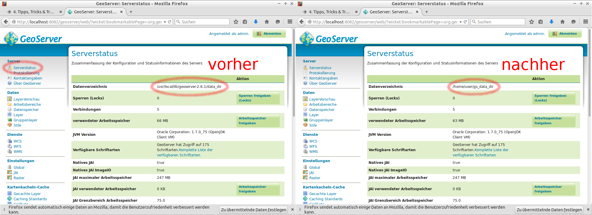 GeoServer-Datenverzeichnis Das Datenverzeichnis liegt standardmäßig "im" GeoServer.
