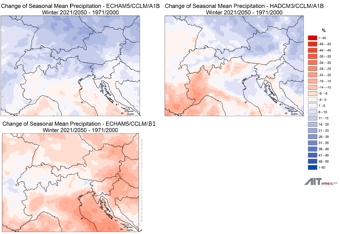 Abb. 14: Veränderung der saisonalen Niederschläge (in %) Herbst, Winter:
