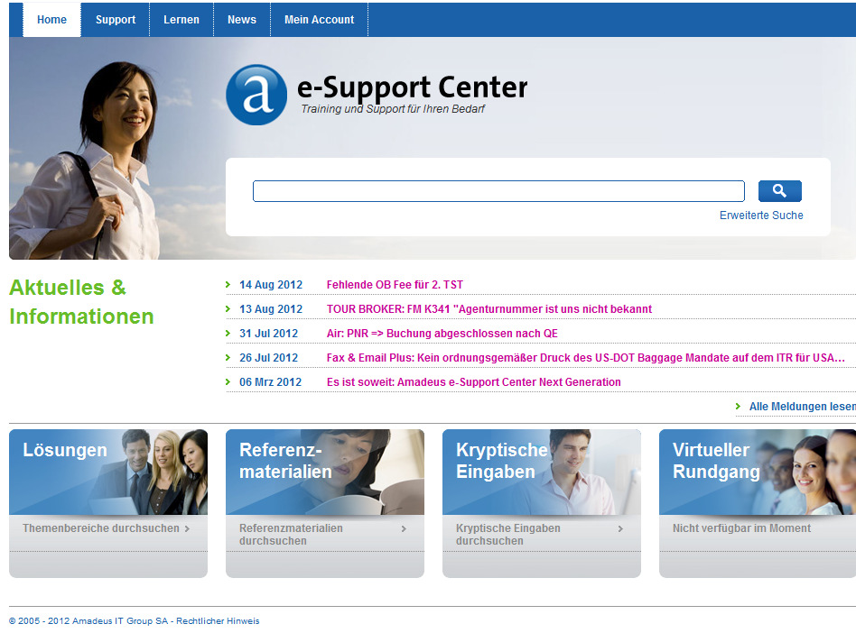Themenbereiche durchsuchen Alle Antworten im Amadeus e-support Centre sind in produktspezifische Gruppen unterteilt.