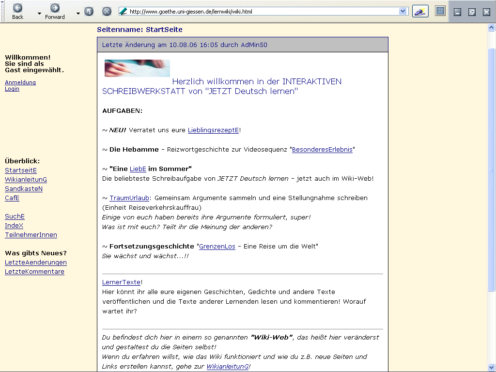 11 Abb. 2 Die Startseite der Interaktiven Schreibwerkstatt im Wiki-Web Abb.