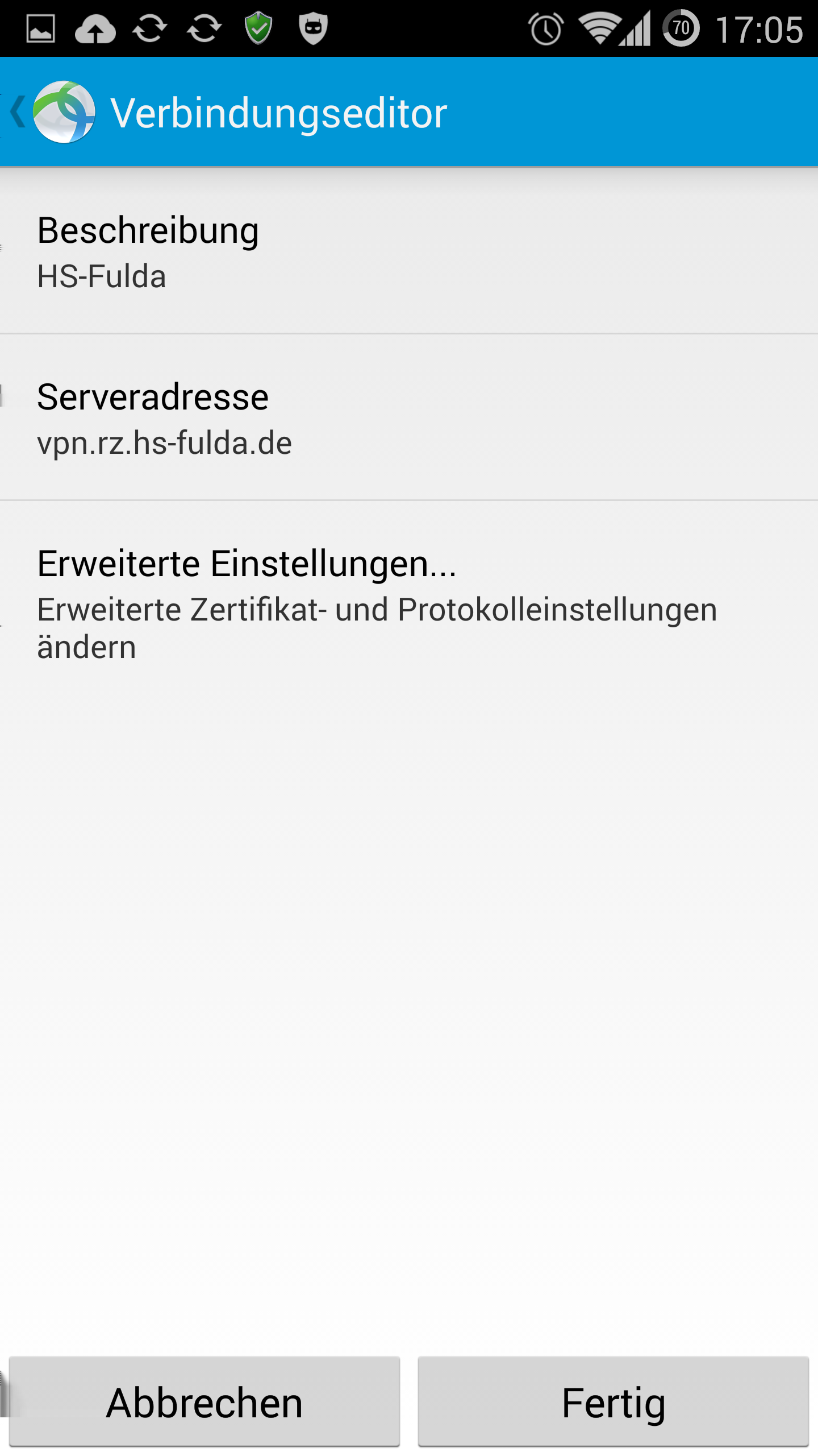 3 KONFIGURATION 3 Konfiguration Sie können die Anwendung Cisco AnyConnect nun wie gewohnt auf Ihrem Android-Gerät starten.