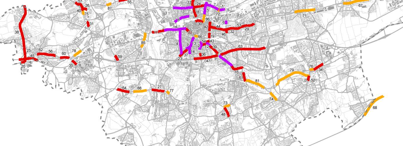 Abbildung: Belastungsschwerpunkte Straßenverkehrslärm und Prioritäten 0.