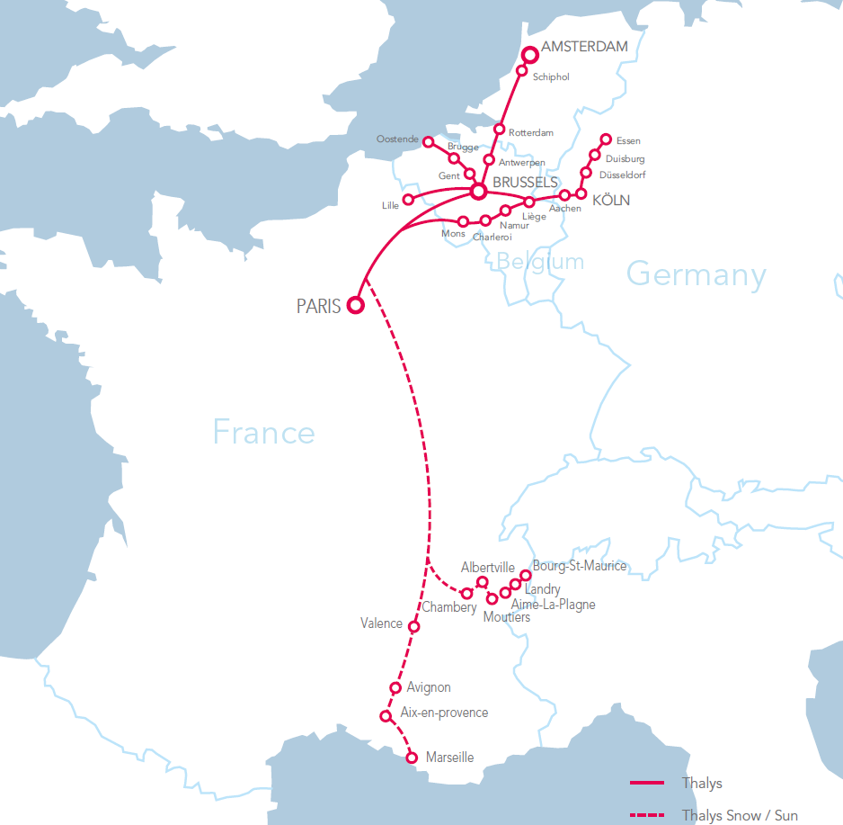 Verbindungen Thalys Voyages-sncf.com bietet über 1000 Zugverbindungen innerhalb Europas, sodass sich auch für deutsche Urlauber und Businessreisende zahlreiche Transportmöglichkeiten ergeben.