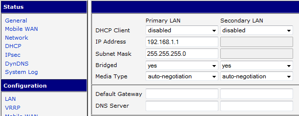 5.5 LAN-Einstellungen 5.5.1 LAN IP-Adresse des MX760 Der MX760 hat als Voreinstellung die IP-Adresse 192.168.1.1. Um die IP-Adresse des MX760 zu ändern, klicken Sie unter Configuration auf LAN.