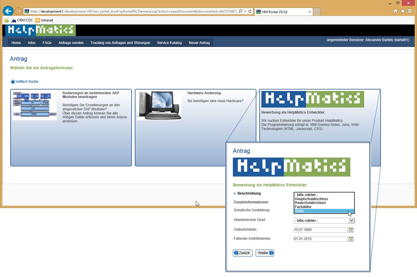 HelpMatics Change Antragsformulare > Erstellung von frei definierbaren Formularen inkl.
