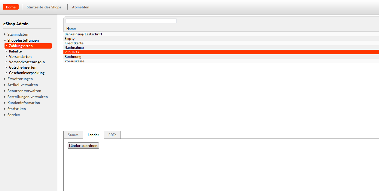 3.6 Zahlungsarten einrichten POSTPAY ist nun als Zahlungsart in Ihrem System angelegt. Passen Sie nun wie gewohnt die Regeln unter dem Menüpunkt Shopeinstellungen > Zahlungsarten an.