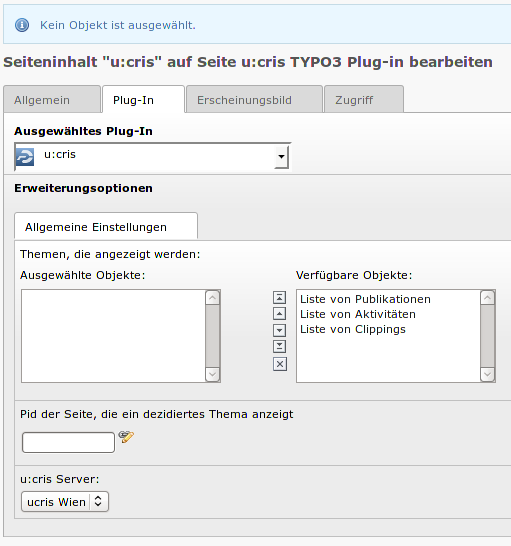 1. Das Plug-in u:cris Das Plug-in u:cris bietet die Möglichkeit, Einträge aus dem Forschungsinformationssystem der Universität Wien (u:cris) auf einer TYPO3-Website darzustellen.