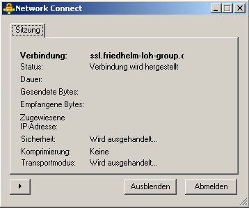 Nach starten von Network Connect bestätigen Sie die folgende Meldung mit Ja : Sollte die nachfolgende Fehlermeldung