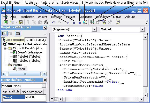 2 Die Entwicklungsumgebung von Visual Basic Excel hat alles getreulich ausgeführt und der Makrorecorder hat den in der Abbildung 2.2 zu sehenden Code aufgezeichnet.