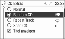 CD-Player 127 CD Extras Wählen Sie im Menü CD den Menüpunkt Extras. Das Menü CD Extras wird angezeigt.