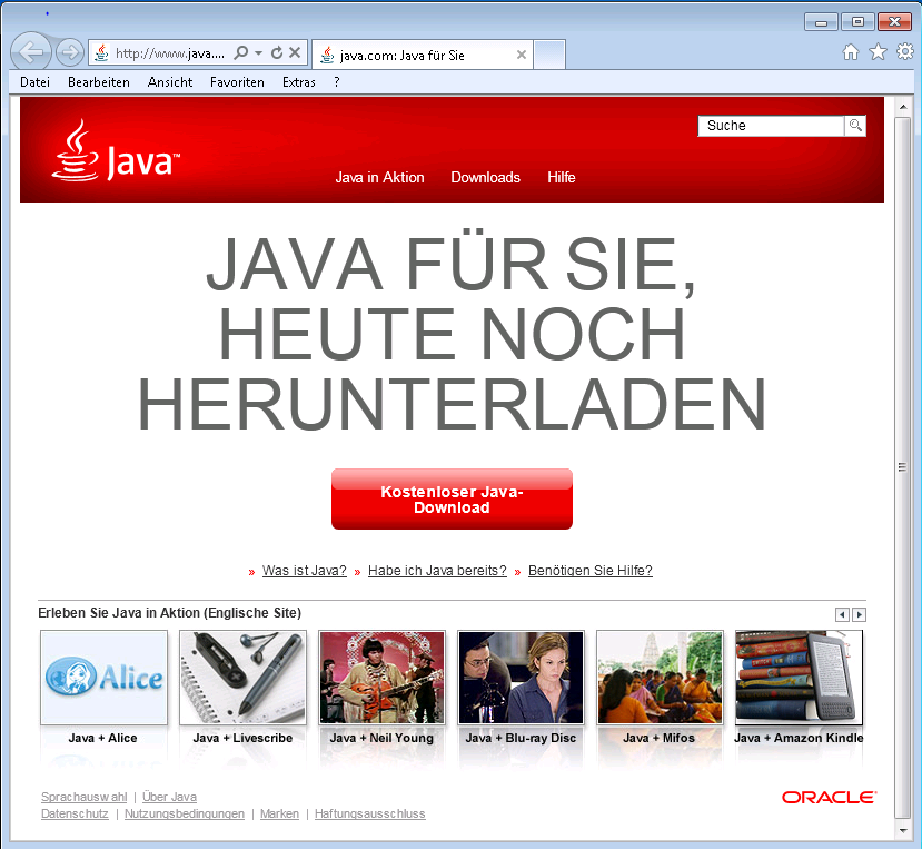 Installation Java Runtime Environment (Oracle Corporation) Nach