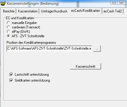 Konfiguration der Kassensoftware Öffnen Sie in Ihrer Kassensoftware (z.b. AFS- Kaufmann) die Einstellungen über Datei -> Einstellungen.