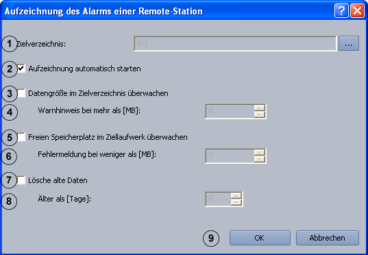 90 de Standard-Konfiguration Bosch Recording Station 4.15.3 Automatische Alarmaufzeichnung konfigurieren Menue Optionen > Schaltfläche Einstellungen.