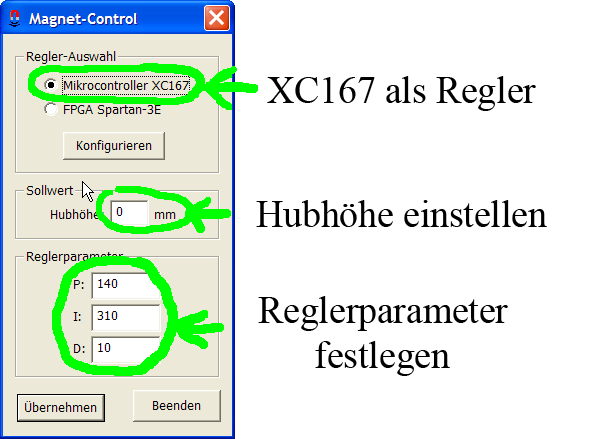5.11Starten sie das Programm Magnet-Control durch Doppelkick auf Symbol auf dem Desktop. das Abbildung 18: Steuerapplikation für Hubmagneten 4.