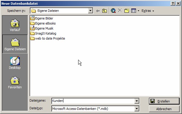 Eine Kundendatenbank erstellen Situation Sie möchten Ihre Kundendaten künftig effektiver mit Hilfe eines Datenbankprogramms verwalten. 1. Starten Sie das Programm Microsoft Access 2000.