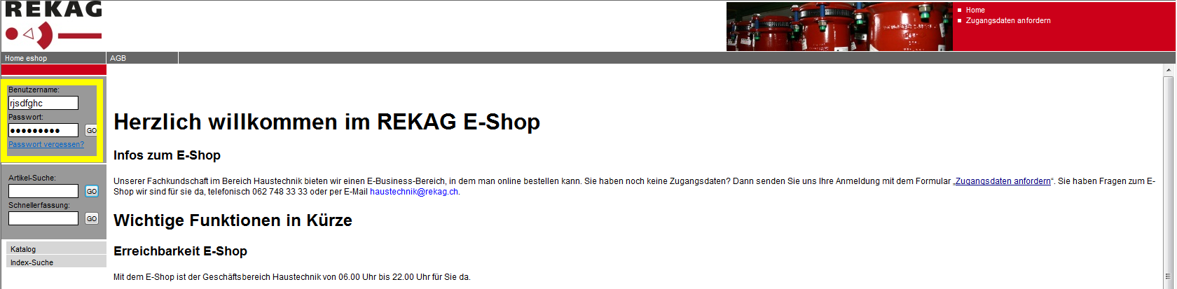 E-Shop Benutzeranleitung Mit dieser Anleitung lernen Sie in wenigen Minuten den neuen Rekag E-Shop zu benutzen. 1. Wie komme ich zum E-Shop Gehen sie ins Internet auf unsere Homepage www.rekag.