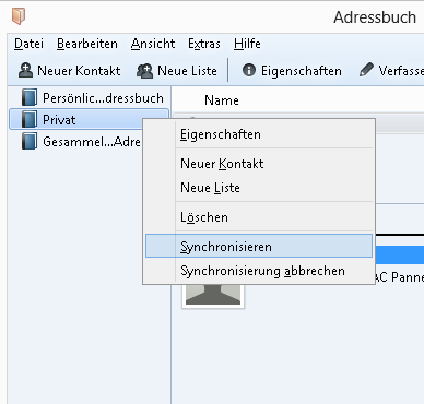 Thunderbird-Adressbuch synchronisieren Wenn Ihre Einstellungen richtig sind, werden nach einem Klick auf Synchronisieren