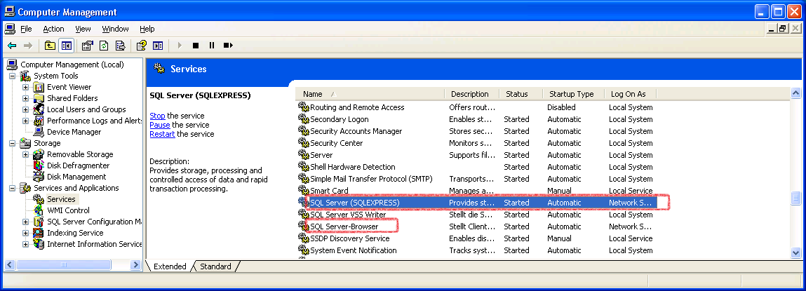 Verwendung von Microsoft SQL Server, Seite 15/18 Man findet die Namen der Programme, indem