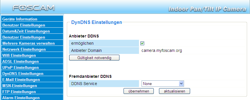2 Zugriff auf den Domainnamen um auf die Kamera per Internet zuzugreifen Jede FOSCAM Kamera hat eine integrierte und eindeutigen DDNS Domainnamen standardmäßig. Das Format des Domainnamens ist xxxxxx.