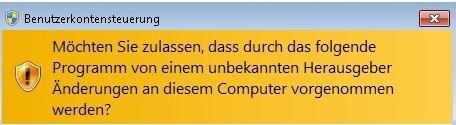 4. Installation unter Windows Vista / Windows 7 4.1 Starten Sie die Datei mit dem Namen HAEV-Installer.exe. 4.2 Windows stellt für gewöhnlich eine Abfrage bezüglich der Benutzerkontensteuerung her.